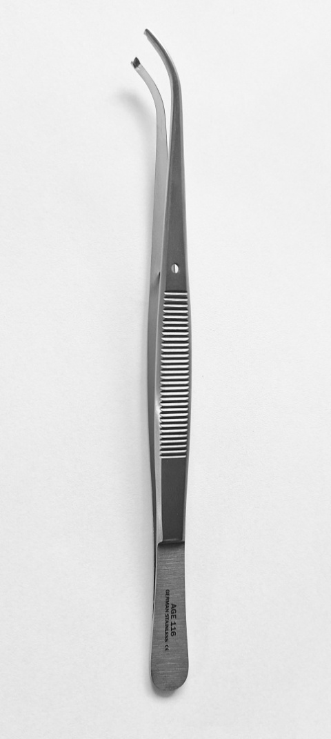 Pęseta chirurgiczna z ząbkiem wygięta.